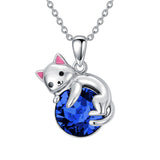 Sterling Silver Cubic Zirconia  Cat Pendant Necklace for Women