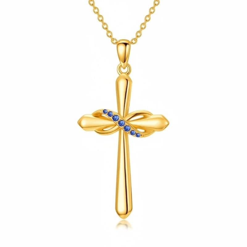 14K Gold Plated Birthstone Infinity  Cross Pendant NecklaceJewelry for Women