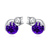 Sterling Silver Birthstone Cat Stud Earrings