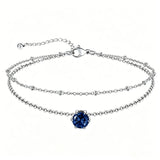 Sterling Silver  Round Birthstone Double Layer Charm Anklet