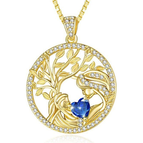 14K Gold Plated Birthstone Tree of Life Mother Child Necklace for Women