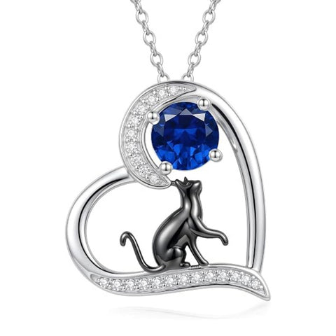 Sterling Silver Birthstone Cat Pendant Necklace Jewelry Christmas Birthday Gifts for Women
