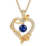 14K Gold Plated Round Birthstone Rose Flower Pendant Necklace for Women