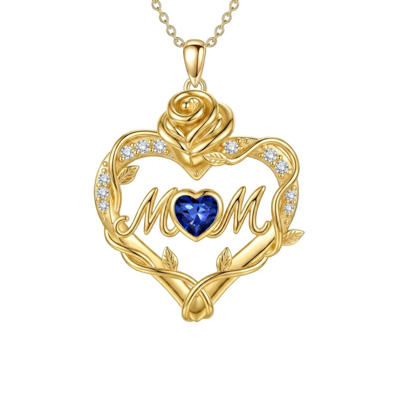 14K Gold Plated Heart Birthstone Rose Mom Butterfly Pendant Necklace for Women