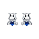 Sterling Silver Birthstone Otter Hippo Stud Earrings
