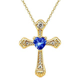 14K Gold Plated Heart Cut Cubic Zirconia Cross  Pendant Necklace For Women Religious Faith Jewelry