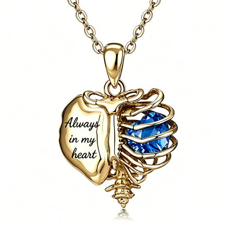 14K Gold Plated  Heart Birthstone Skeleton Necklace With Engraved