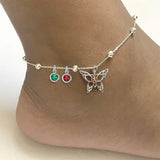 14K Gold Birthstone Dragonfly Butterfly & Irish Celtic Knot Single Layer Anklet