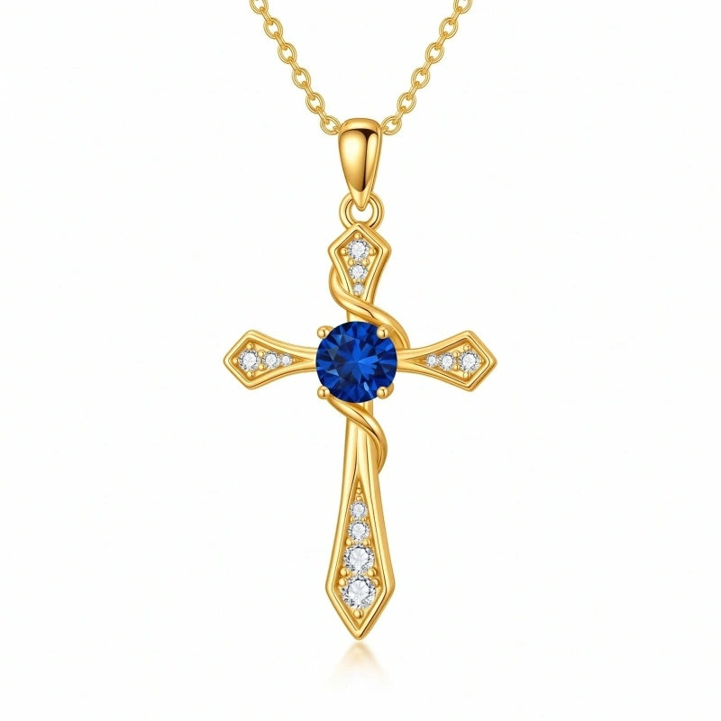 14K Gold Plated Birthstone Infinity  Cross Pendant NecklaceJewelry for Women