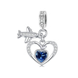 Sterling Silver Cubic Zirconia Heart Birthstone  Airplane Charm Beads