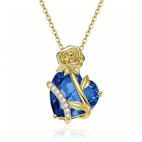 10K 14K 18K Gold Heart Birthstone Rose Pendant Necklace Gifts for Wife Girlfriend Mom Daughter Grandma