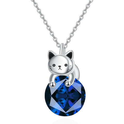 Sterling Silver Birthstone Cat Pendant Necklace