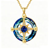 14K Gold Plated Crystal Compass Pendant Necklace Graduation Jewelry Inspirational Travel Valentine's Day Gift