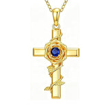 Birthstone Cross 14K Gold Plated Pendant Rose Cross Necklace for Women