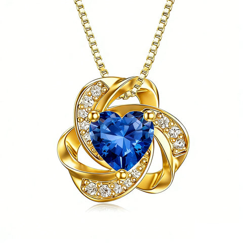 10K 14K 18K Gold 12 Months Birthstones  Love Knot Pendant Necklace