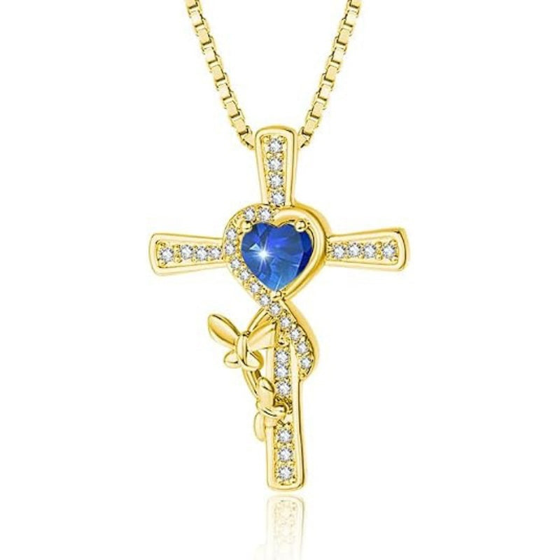 14K Gold Plated Birthstone Butterfly  Cross Pendant Necklace Anniversary Birthday for Her