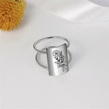 Sterling Silver Double Band Personalized Name Birth Flower Ring