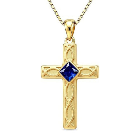 14K Gold Plated Birthstone Cross Pendant Necklace for Women  Anniversary Christmas Birthday Gift