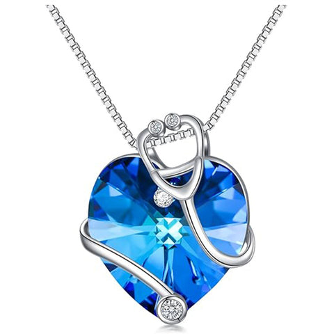 Sterling Silver Heart Crystal Stethoscope Pendant Necklace