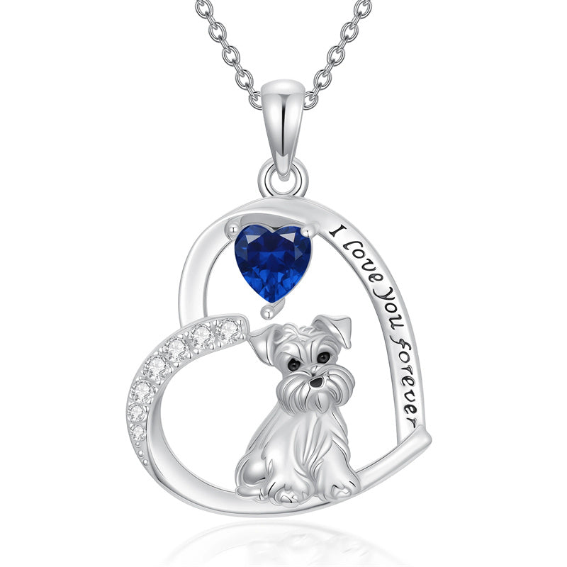Sterling Silver 12 Month Birthstone Schnauzer Chihuahua Pitbull Pug Pendant Necklace for Women