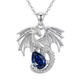 Sterling Silver Dragon Birthstone Necklace Jewelry Gifts for Dragon Lovers, Birthday Anniversary