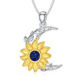 Sterling Silver Birthstone Sunflower & Moon Pendant Necklace