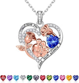 Sterling Silver Heart Birthstone Couple Hugging Necklace for Women Valentine's Day Gift