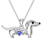 Sterling Silver Heart Birthstone  Dachshund Pendant Necklace