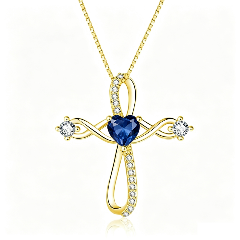 14K Gold Plated Heart Birthstone Infinity Religious Cross Pendant Necklace for Women