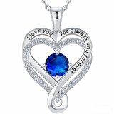 Sterling Silver 12 Month Birthstone Double Heart Pendant Necklace  Engraved with I Love You for Always and Forever