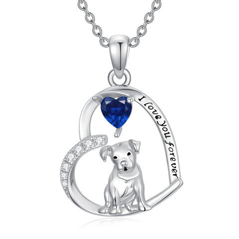 Sterling Silver 12 Month Birthstone Schnauzer Chihuahua Pitbull Pug Pendant Necklace for Women