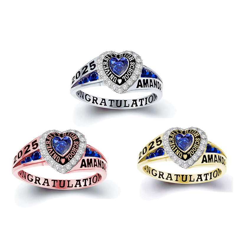 Copper  Personalized Birthstone Engraved Class Rings for Women, College Senior High School Ring