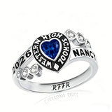 Sterling Silver Personalized Birthstone Engraved Class Rings for Women, College Senior High School Ring