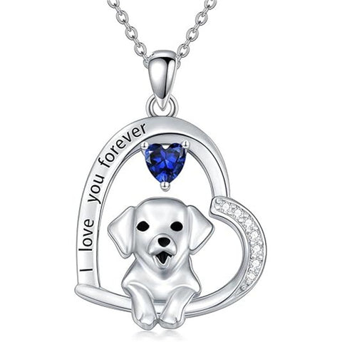 Sterling Silver Heart Birthstone Puppy Dog Pendant Necklace