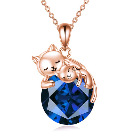 Sterling Silver Birthstone Cat Pendant Necklace