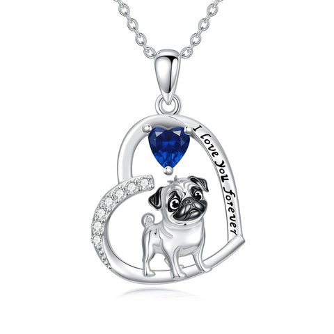 Sterling Silver 12 Month Birthstone Schnauzer Chihuahua Pitbull Pug Pendant Necklace for Women