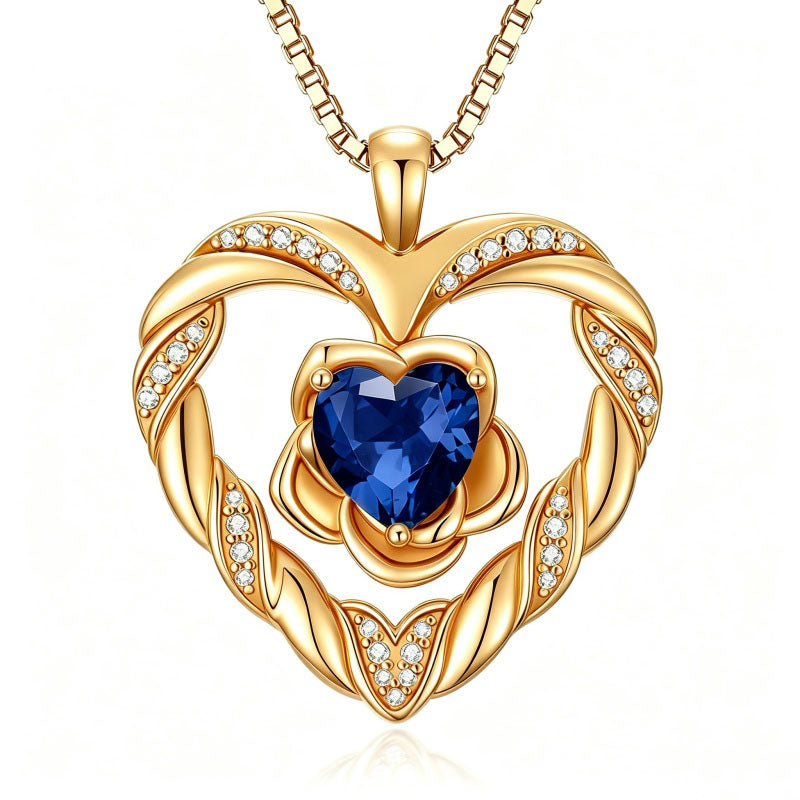 14K Gold Plated  Birthstone Rose Flower Heart Necklaces for Women  Birthday Christams Valentine's Day Jewelry Gift