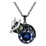 Black Cat Necklace for Women Men 925 Sterling Silver Birthstone Cat Jewelry for Cat Lover Halloween Necklace