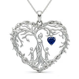 Sterling Silver Heart Pendant Birthstone Tree of Life Mother Child Family Necklace