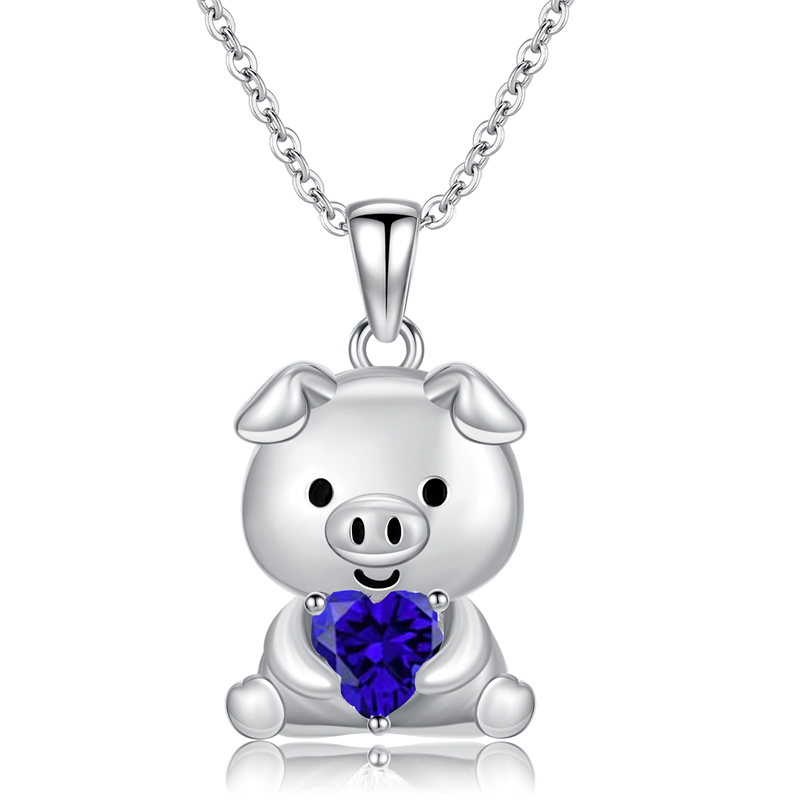 Sterling Silver 12 Month Birthstones Pig Pendant Necklace