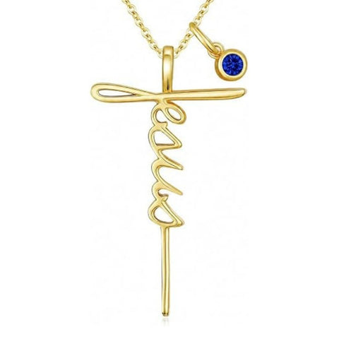 14K Gold Plated Birthstone Faith Cross Necklace for Women Christian Catholic Protection Jewelry