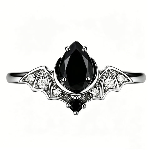 Sterling Silver 10K  14K  18K Gold 1CT-4CT Black Onyx Engagement Ring Gothic Wedding Promise Ring