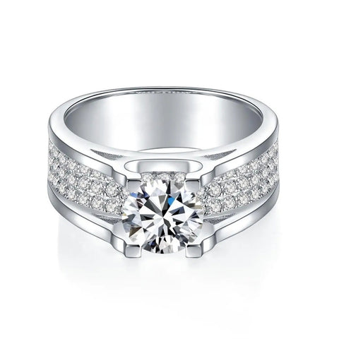 10K Gold 14K Gold 18K Gold Round Shaped Moissanite Couple & Round Ring for Men