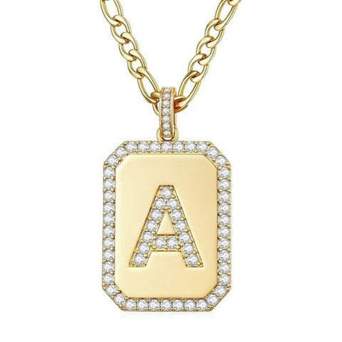 14K Gold Plated  Cubic Zirconia Initial Necklace Square Monogram Jewelry