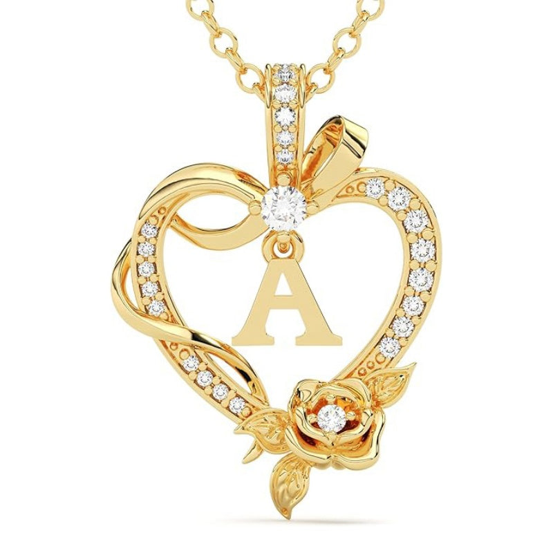 14K Gold Plated Initial Heart Pendant  Necklace Gift for Women Anniversary for Her