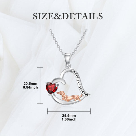 Sterling Silver Heart Birthstone  Dachshund Pendant Necklace