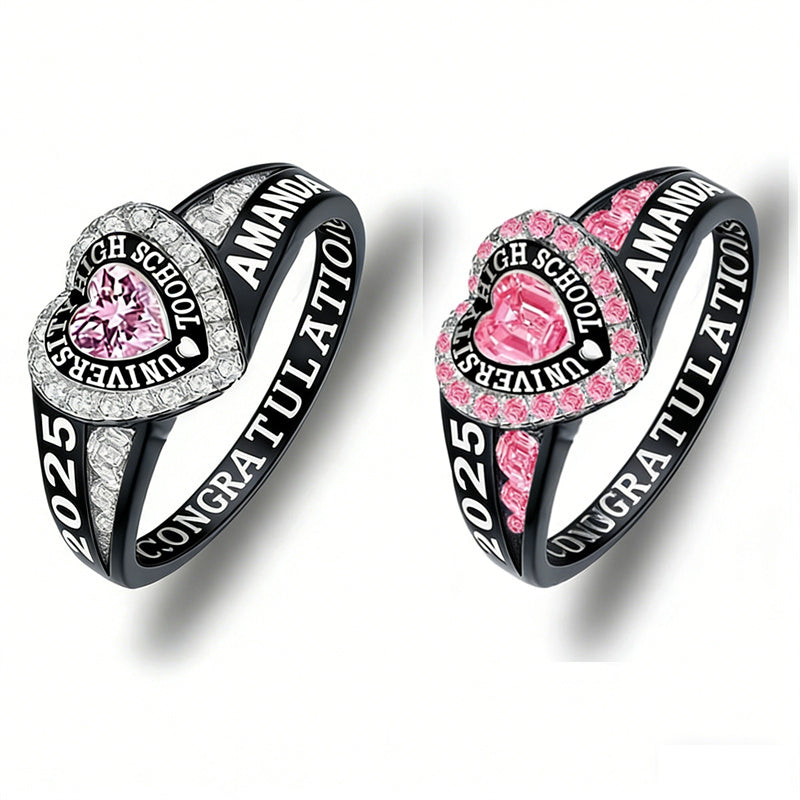 Sterling Silver Personalized Birthstone Engraved Class Rings for Women, College Senior High School Ring