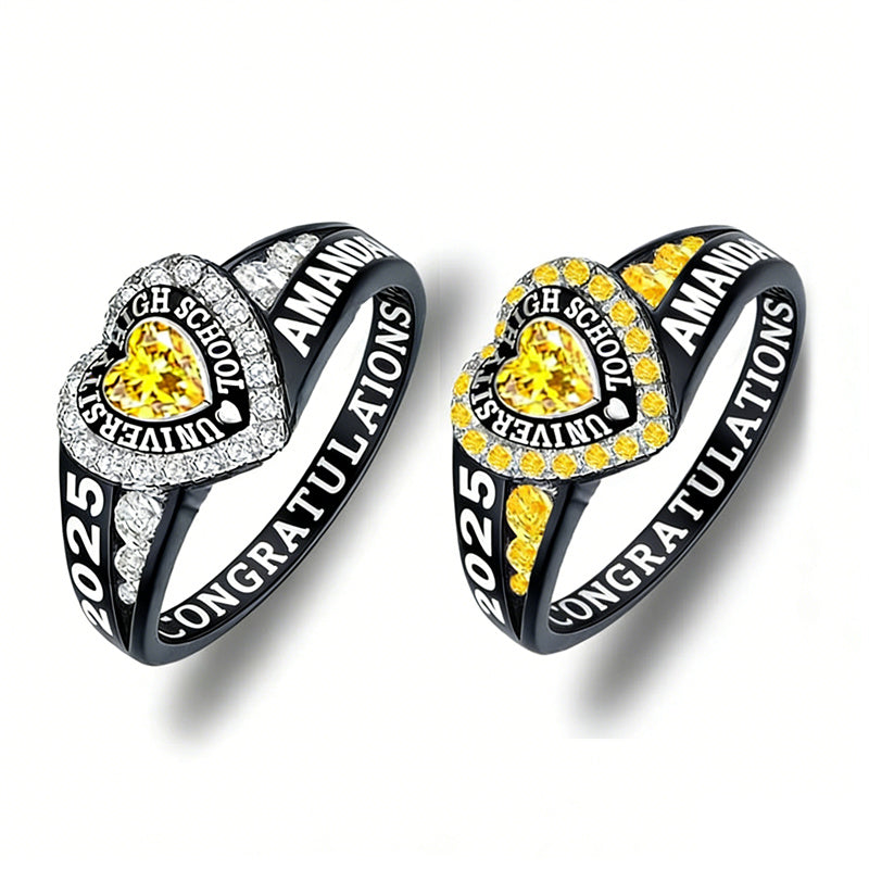 Sterling Silver Personalized Birthstone Engraved Class Rings for Women, College Senior High School Ring