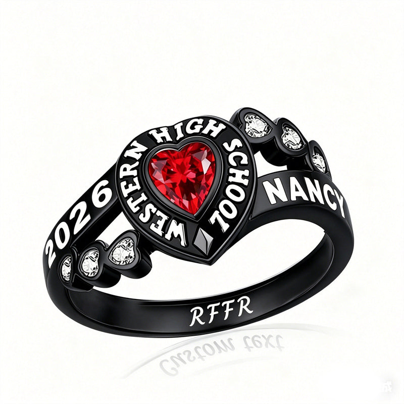 Sterling Silver Personalized Birthstone Engraved Class Rings for Women, College Senior High School Ring