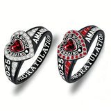 Sterling Silver Personalized Birthstone Engraved Class Rings for Women, College Senior High School Ring